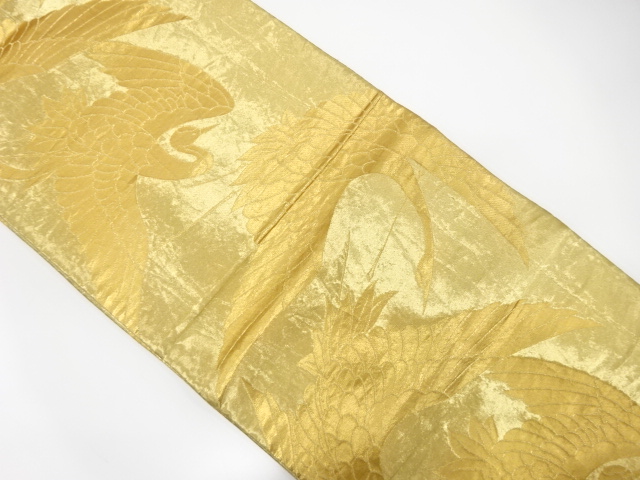 JAPANESE KIMONO / ANTIQUE FUKURO OBI / SILK / WOVEN CRANE